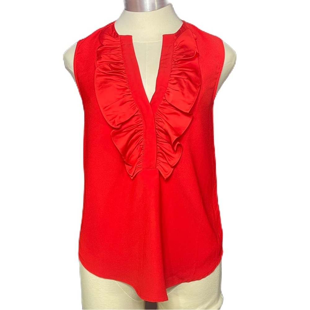 J.Crew Top, matte shell body, shiny satin, ruffle-front top,size XS,